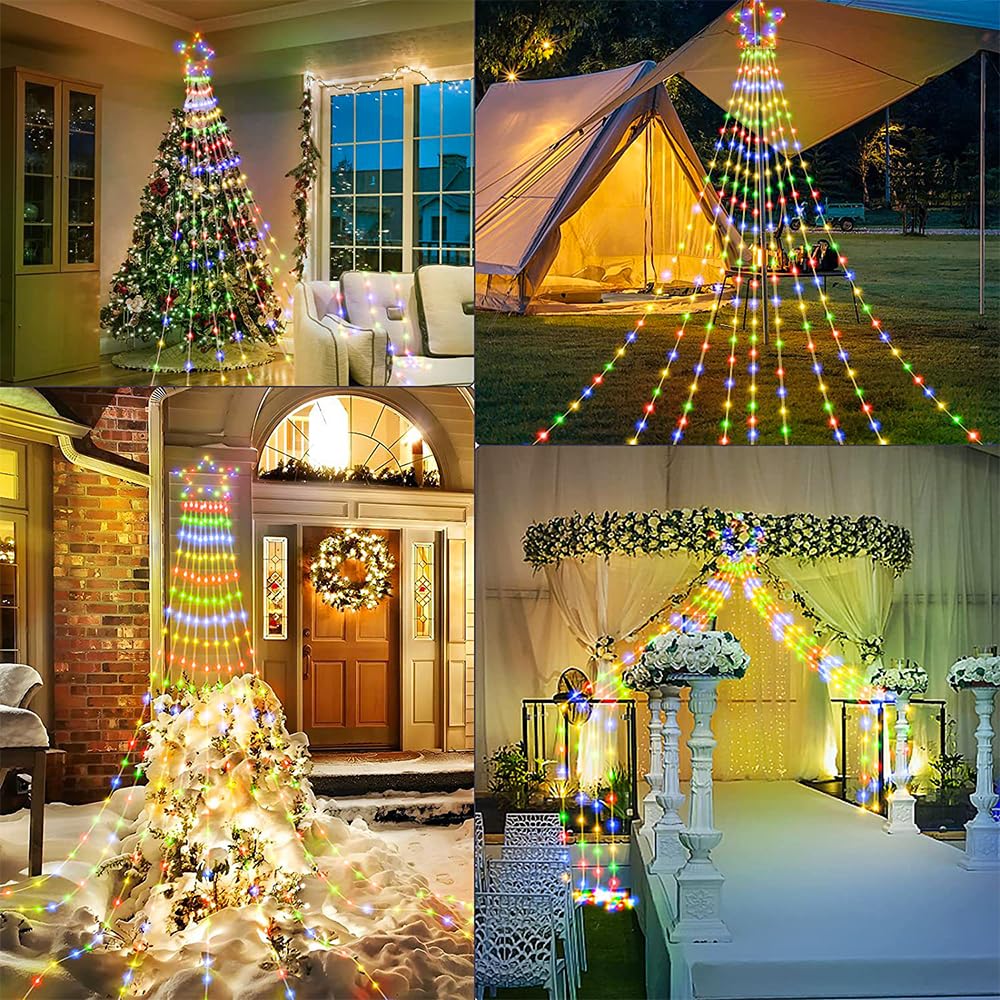 OHMG Guirlande Lumineuse Sapin de Noël avec Etoile,3.5M*9 USB Rideau Lumineux Intérieur/Extérieur,8 Modes Dimmable avec Télécommande,Etanche Guirlande LED Decoration de Mariage,Fenêtre (2)