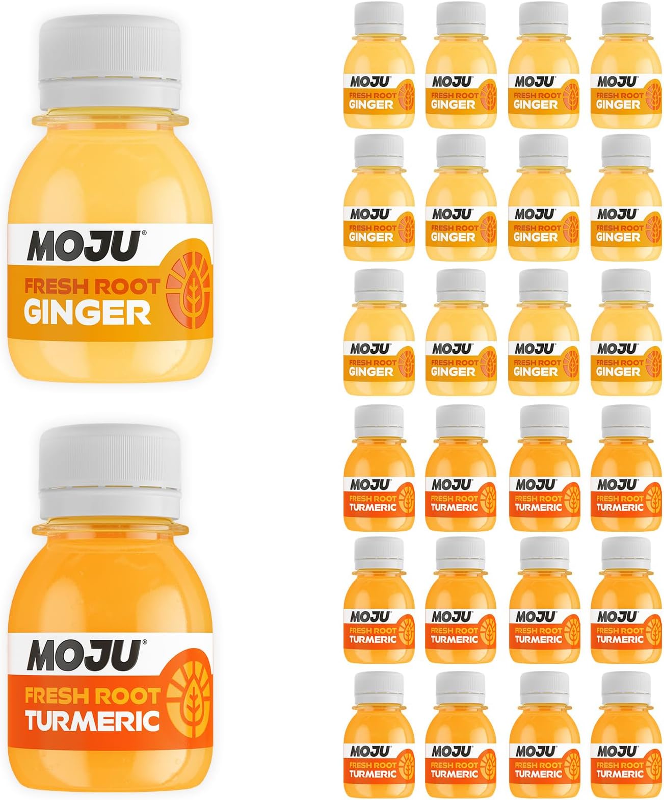 MOJU 12x Ginger, 12x Turmeric Shots Health Shots (24 x 60ml), Vitality Pack, Immune Support, Exercise Recovery, No Added Sugar or Sweeteners, Vegan