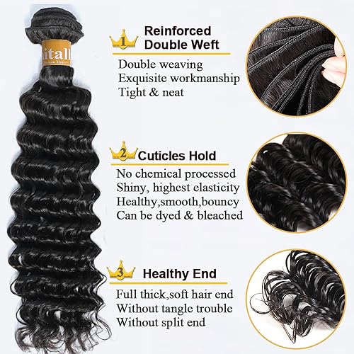 Miniatura 3 de 1 paquete de cabello humano virgen brasileño 100% sin procesar, 10A, cabello humano rizado profundo, ondulado, 20 pulgadas, color negro natural