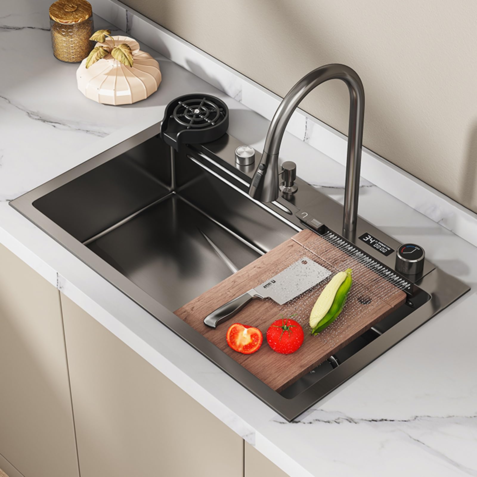 Robinet extractible et lave-tasses pour buanderie moderne avec douchette cascade Raindance