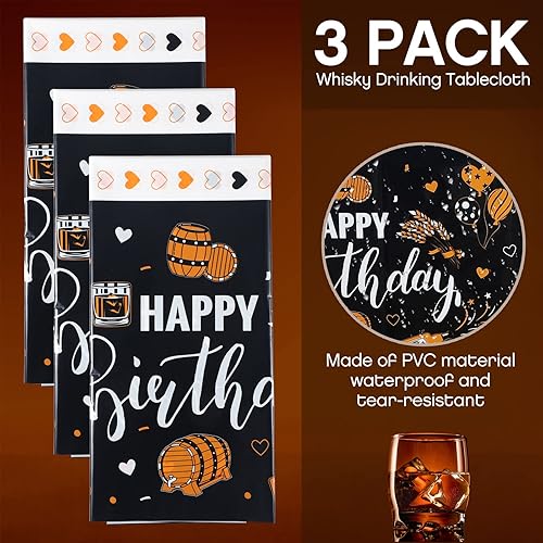 Miniatura 3 de Mantel de 3 piezas de whisky para cumpleaños, diseño de whisky, feliz cumpleaños, mantel de cerveza, decoración de fiesta para hombres, fiestas