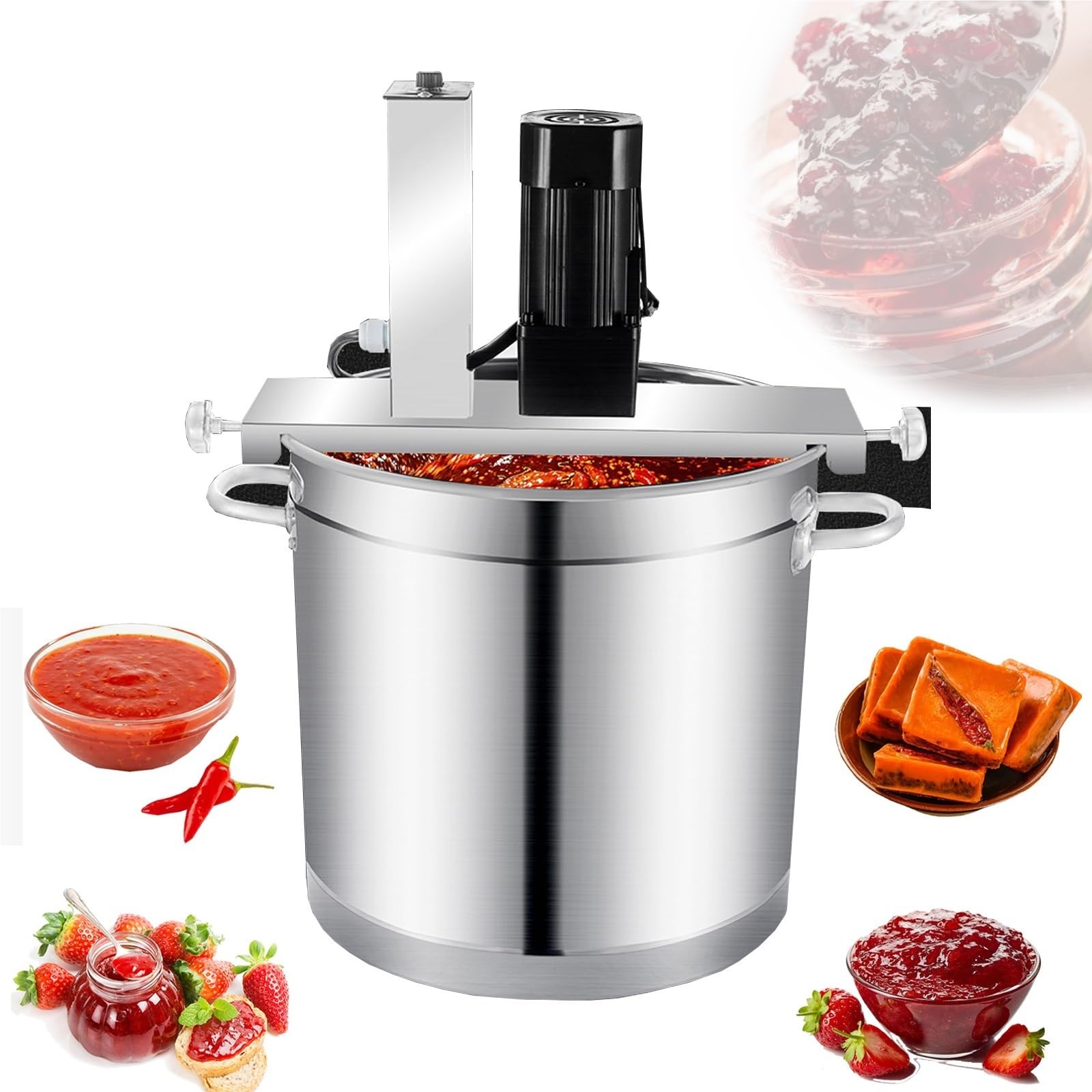 Batidora automática de alimentos, batidora de acero inoxidable for salsas y freír, batidora eléctrica comercial for mermeladas y salsas, raspador de 4 cuchillas for cocinar.(20L)