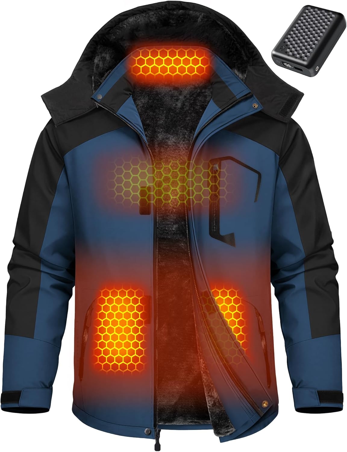 Wulcea Graphene Heated Jacket for Men Fur Lined with Large Capacity Battery Pack