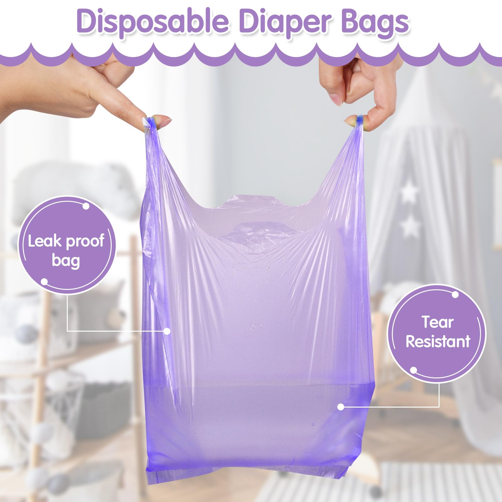 1600 bolsas de pañales desechables para bebé, bolsas de pañales perfumadas con asa de corbata, bolsas de basura para desechar, bolsas de basura para caca de bebé (morado)
