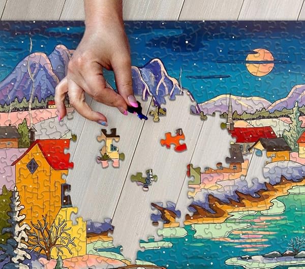 Springbok Moonlit Winter Village 500 Piece Puzzle for Adults - Peaceful Winter Puzzle Featuring a Cozy Snowy Village by a Moonlit Lake by Springbok - Image 7