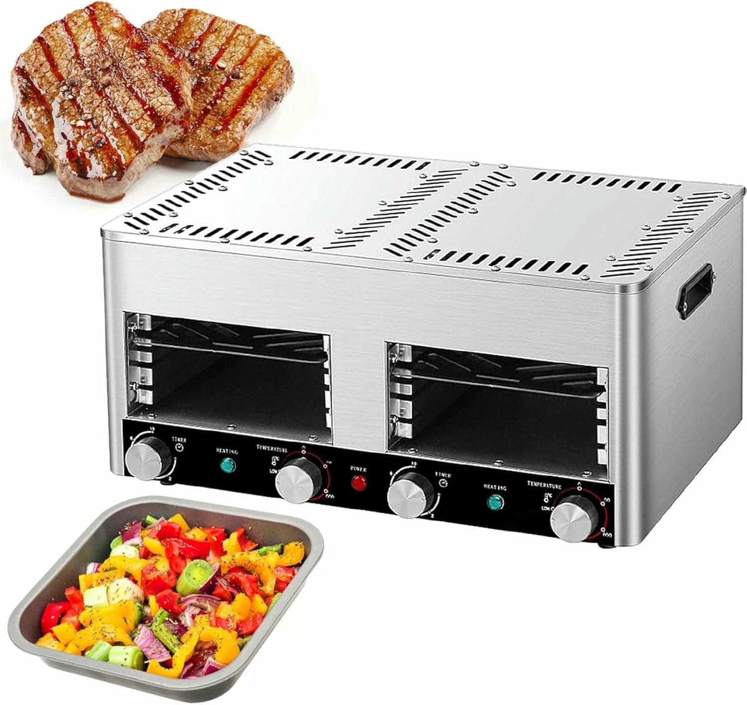 1700w/3400w Electric Steak Broiler, with 4/8 Grilling Slots,Time and Temperature Adjustable, Maximum Temperature 800℃, Suitable for Indoor Kitchen,A-