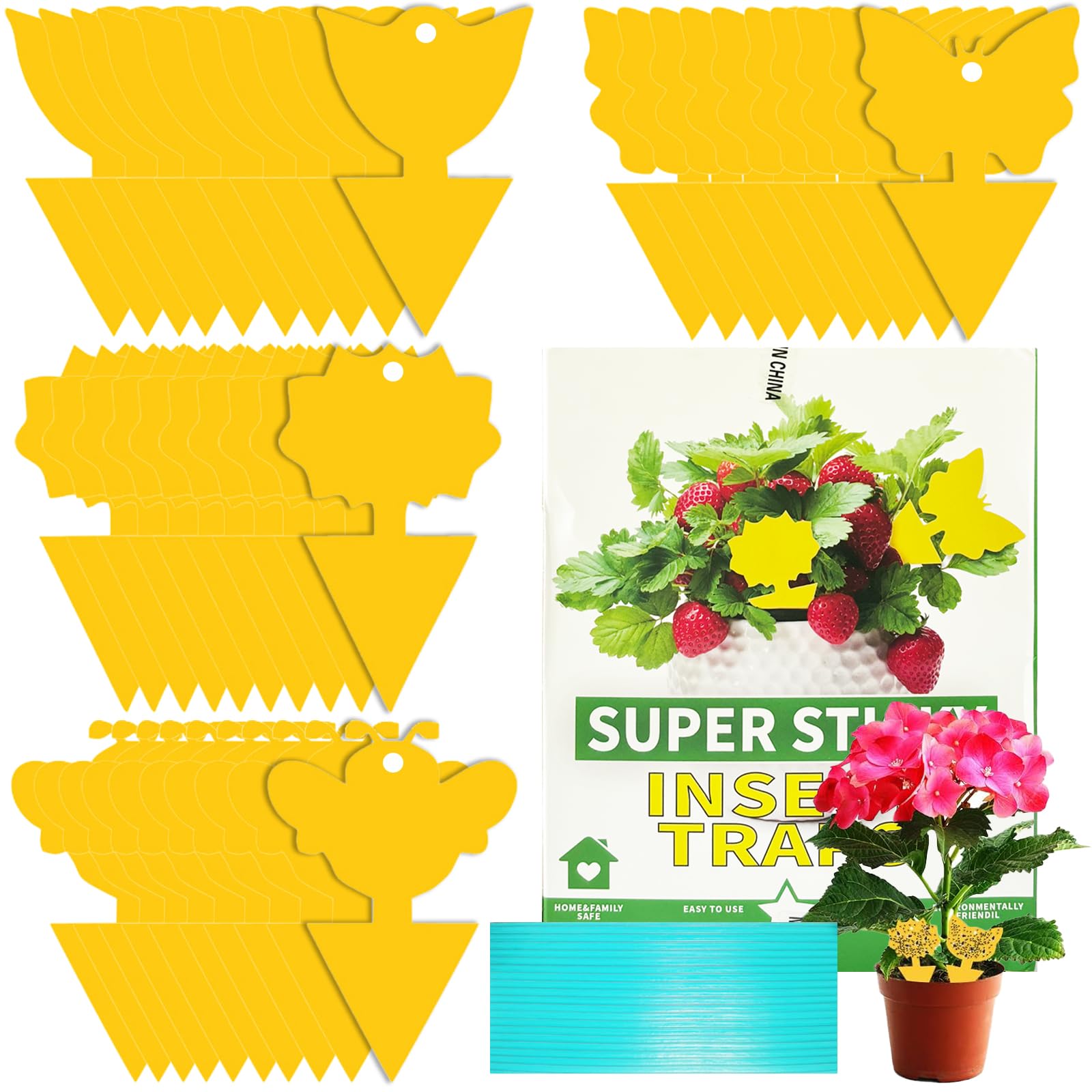 40 Pack Fruit Fly Traps, Yellow Double-sided Fungus Gnat Sticky Catcher for Plants Indoor and Outdoor Insects Fly Control Plant Insect Catcher for White Flies,Mosquitoes Equipped with 40 zip ties