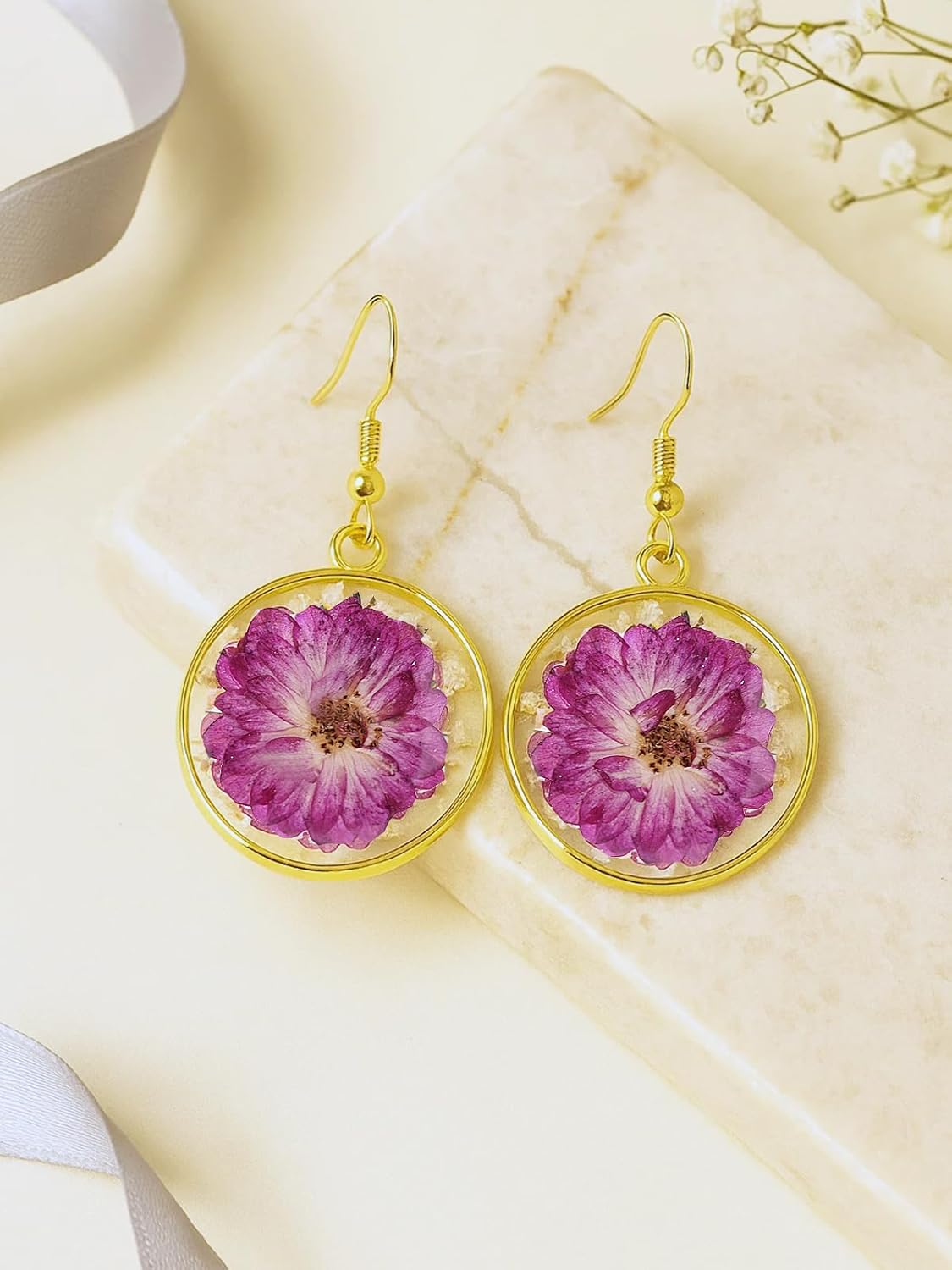 Real Flower Earrings for Women, Christmas Jewelry Gifts, Handmade with Delicate Pressed Flowers, Meaningful and Elegant Present for Her, Boho Nature-Inspired Earrings - Image 2