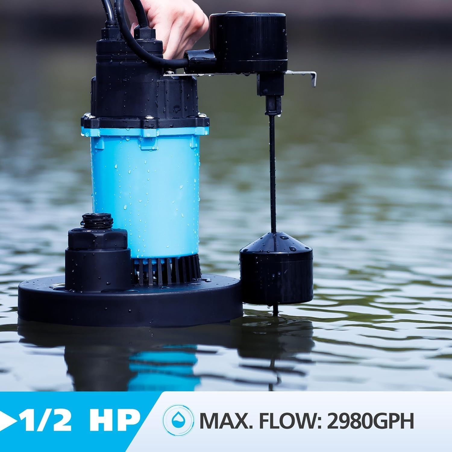 LEO Sump Pump Submersible Vertical Float Switch Automatic Utility Pumps for Clean/Dirty Water Pump Thermal Protector for Basement Pool Draining, 1/2HP 2980GPH Max.Head 28 FT