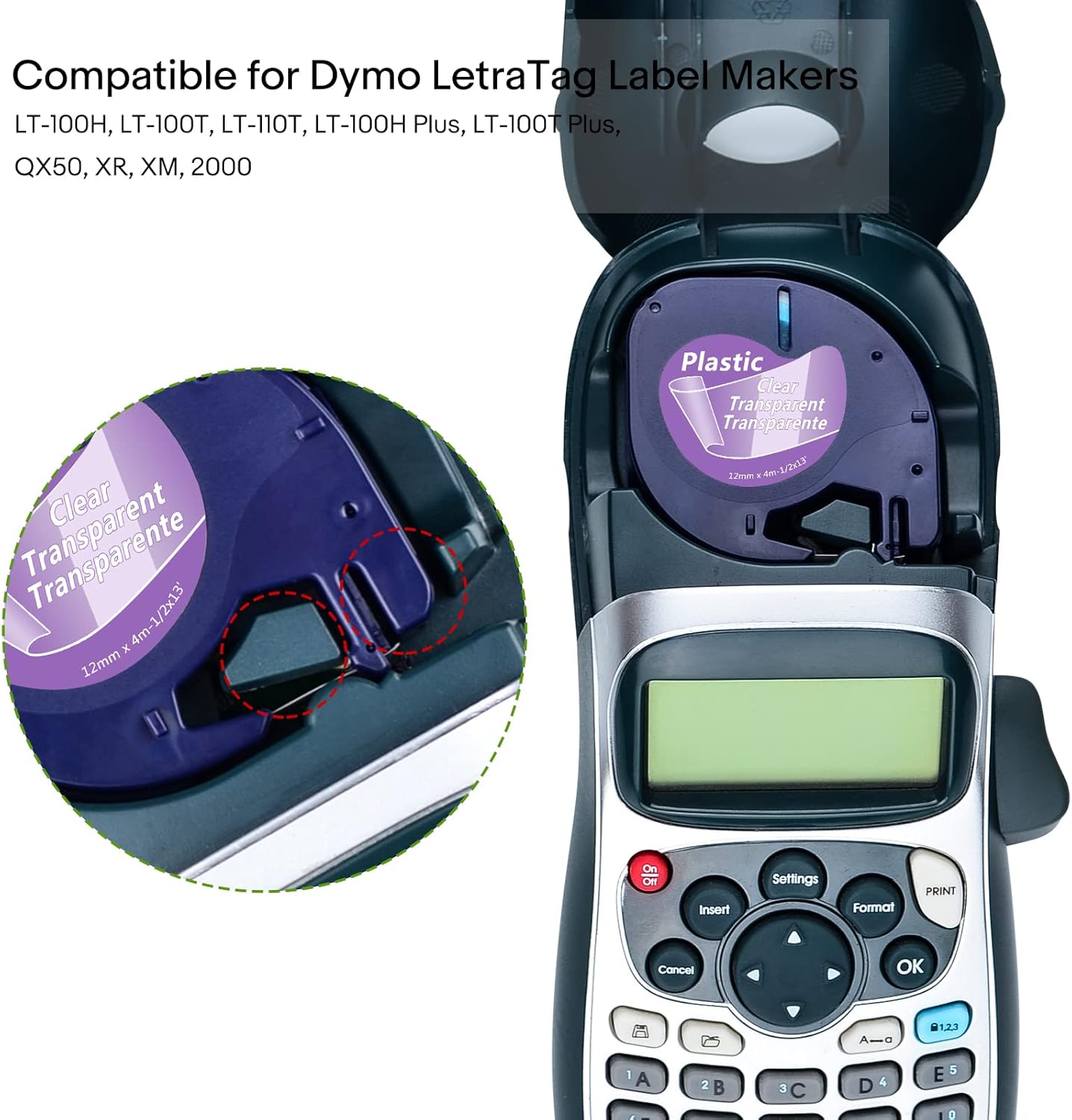 NineLeaf Compatible for DYMO LetraTag Refills 16952 S0721530 Clear Plastic Label Tape 12mm x 4m (1/2" x 13') Black on Clear Label Maker Tape Refill for Letratag Plus LT100H LT100T QX50, 10-Pack