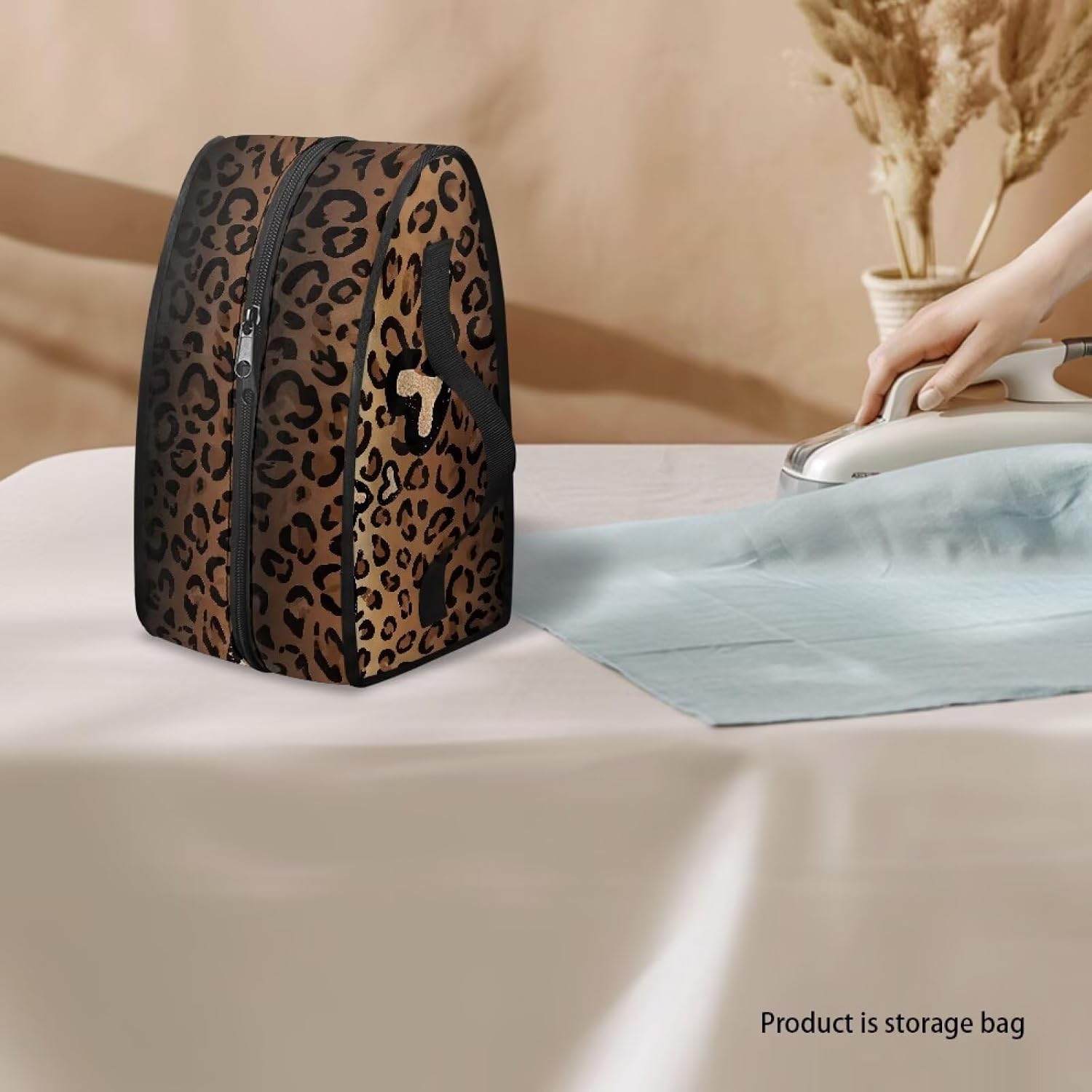 Leopard Print Steam Iron Storage Bag with Zipper Handle,Stars And Stripe Iron Protective Cover Dust-proof Travel Irons Holder - 11.8x6.69x5.5 in