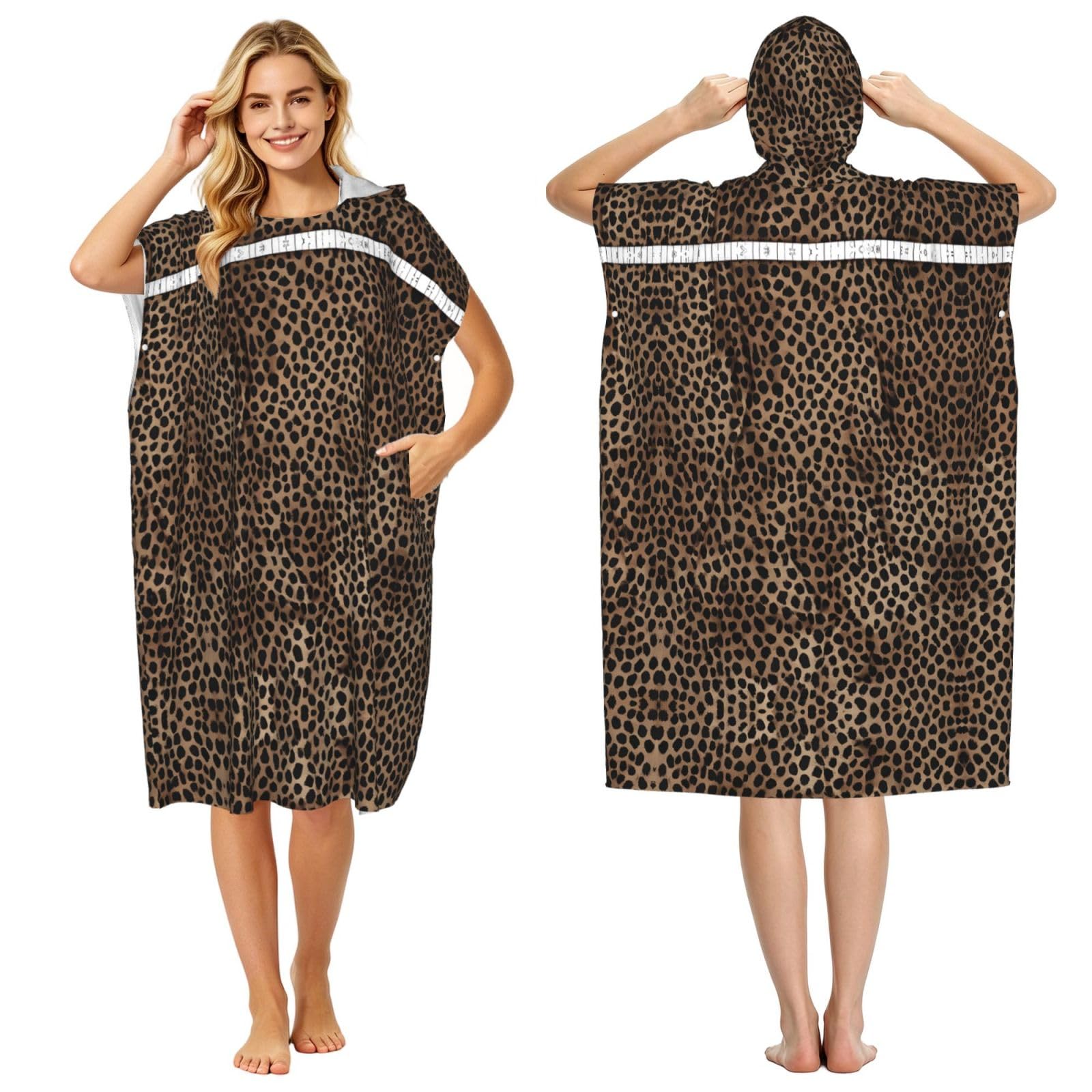 Poncho à capuche en microfibre léopard serviette de bain légère adulte pour surf et natation
