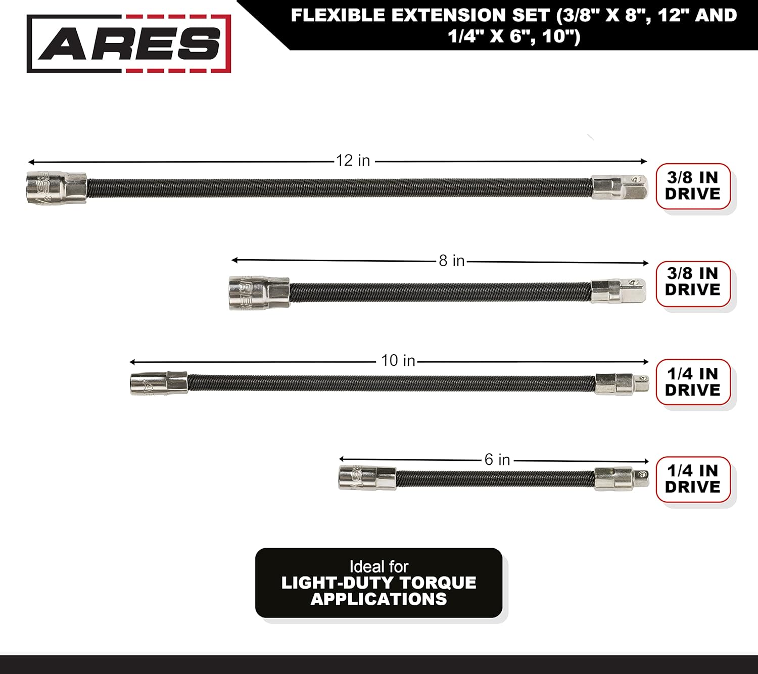 ARES Flexible Extension Set with dimensions