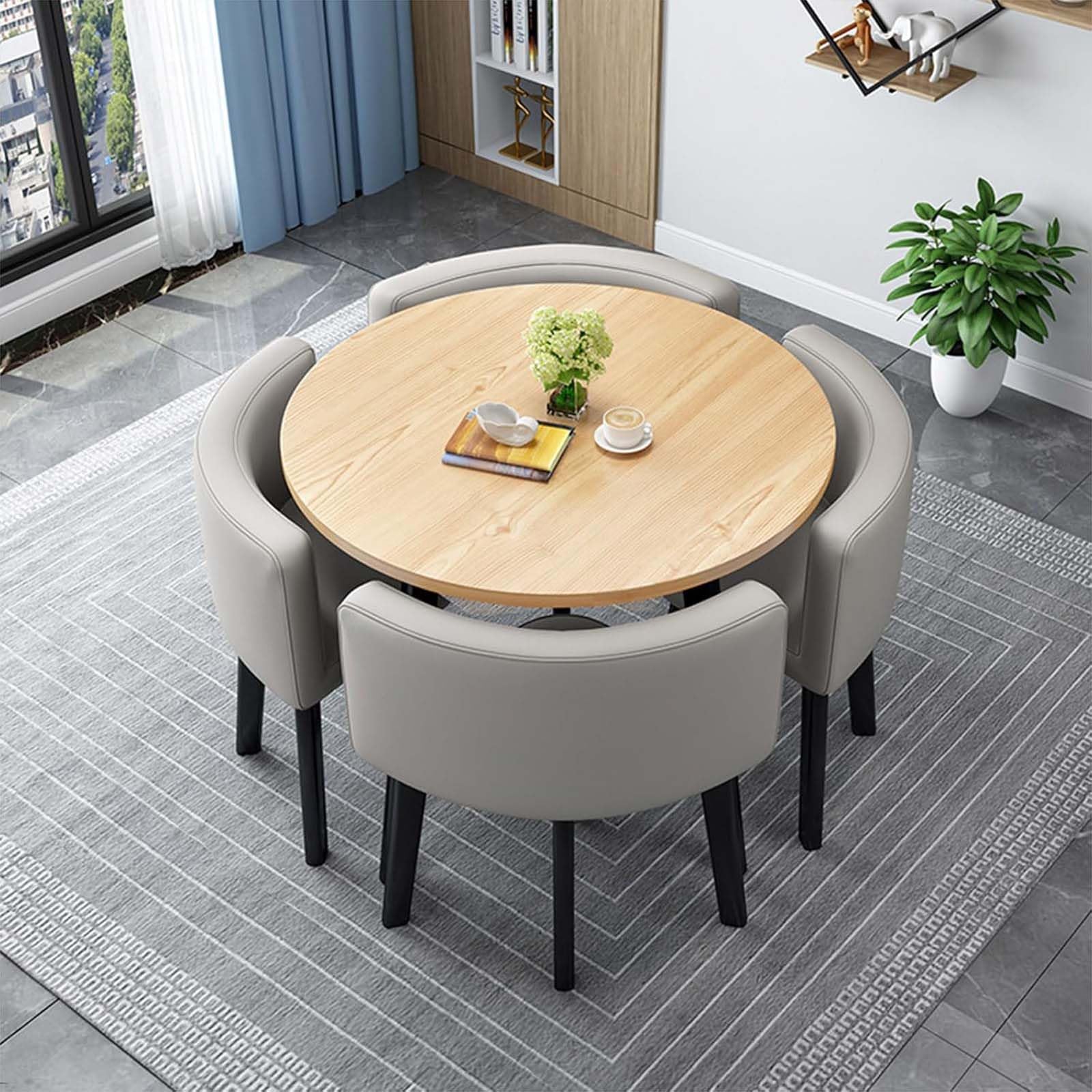 WOTZOV 5-Piece Round Conference Table Set With 4 Chairs 80Cm/31.5In Dining Table For Kitchen Space-Saving Stackable Chairs Modern Design For Living Room & Office Use,I 80cm/31.5in