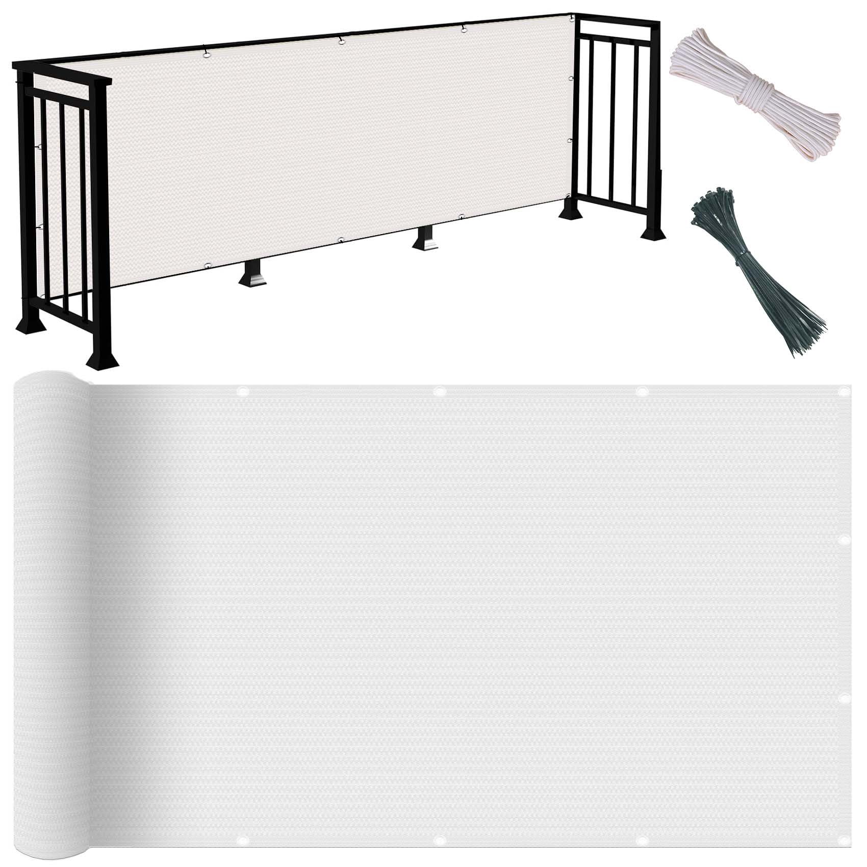 GJZQDKX Transparent Balcony 40x125 cm - UV & Wind Protection, Easy Install with Grommets, Cord & Cable Ties, Ideal for Patio & Fence - White