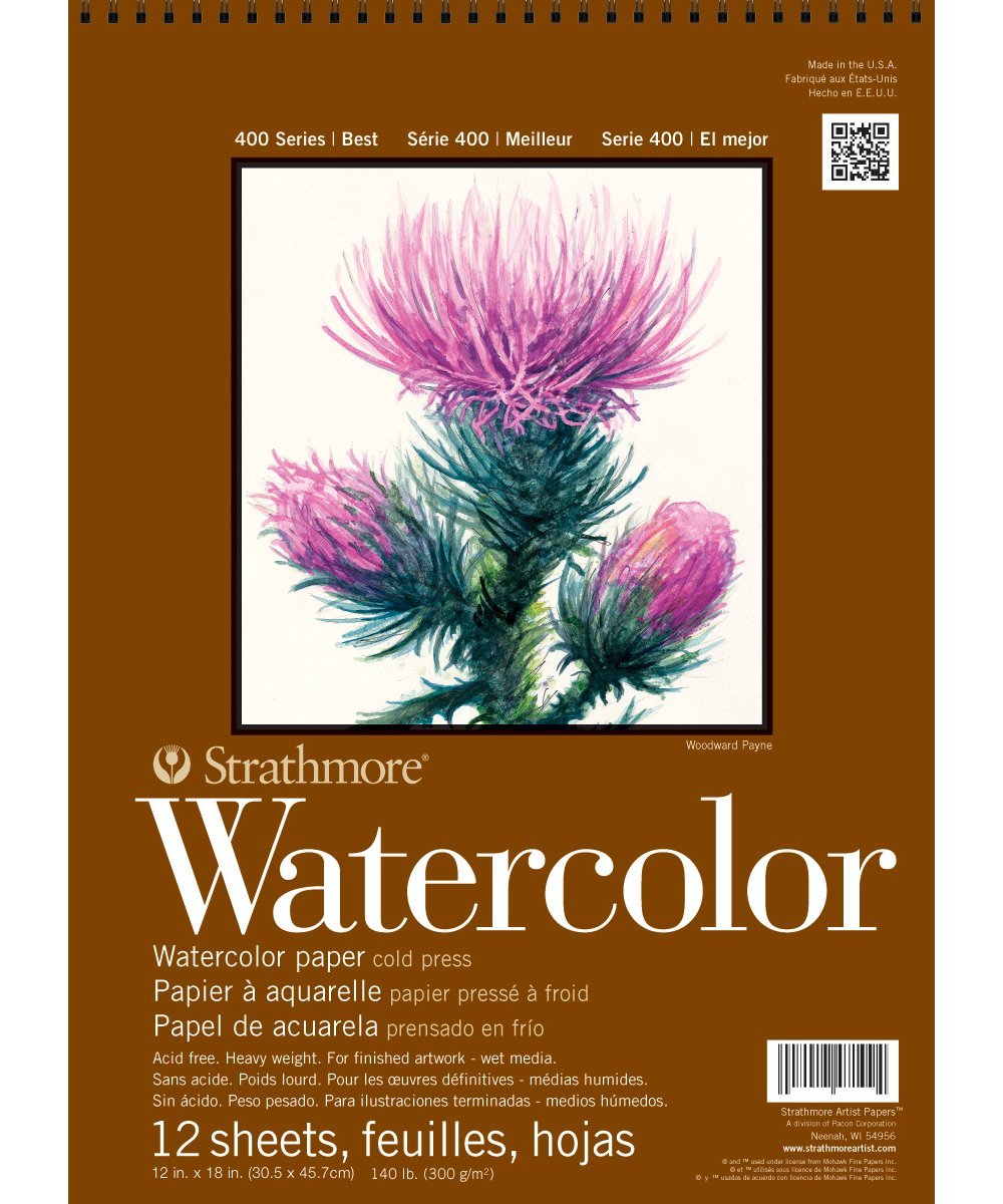 Strathmore Watercolor Paper Pad x 18-inch, 140lb Cold Press 12 Sheets, White, 12" x 18"