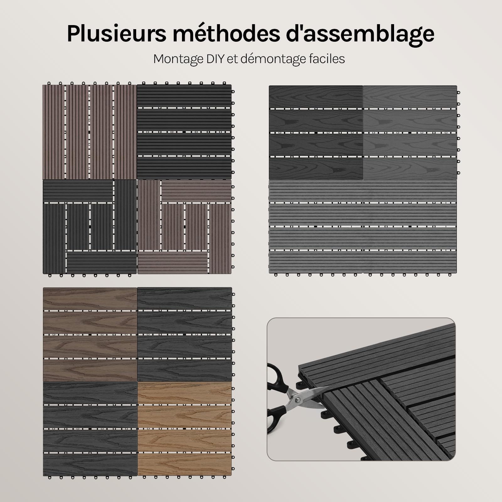 WOLTU 22 pièces Carrelage de sol Dalle WPC 30x30cm pour jardin terrasse extèrieur fixation plug-in, Anthracite 2 m²