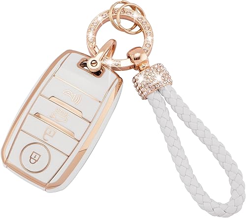 Funda para llavero Kia de 4 botones, TPU suave, cubierta completa, protección para llaves, llavero brillante compatible con Kia Optima Soul Sportage disponible en Yaxa Peru