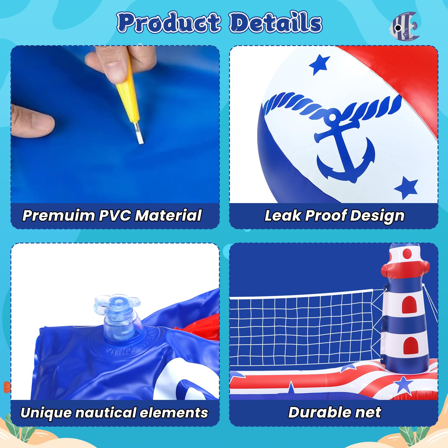 EagleStone Set di rete da pallavolo per piscina con canestro da basket, set di galleggianti gonfiabili per piscina con bandiera americana, rete da pallavolo e canestro da basket