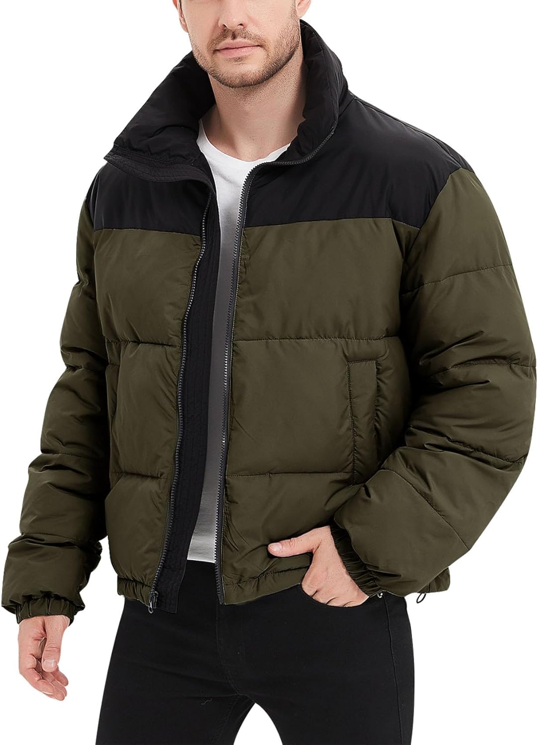 Flygo Mens Puffer Jacket Winter Coats Water Resistant Long Sleeve Zip Up Lightweight Quilted Down Jackets