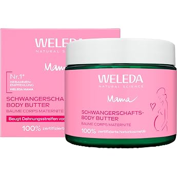 WELEDA Bio Mama Schwangerschaft Body Butter &ndash; Naturkosmetik Babybauch Massage K&ouml;rperbutter zur Dehnungsstreifen Vorbeugung. H