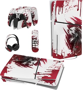 PlayVital Full Set Skin Sticker for ps5 Slim Console Disc Edition The New Smaller Design, Vinyl Skin Decal Cover for ps5 Controller & Headset & Charging Station & Media Remote - Blood Zombie