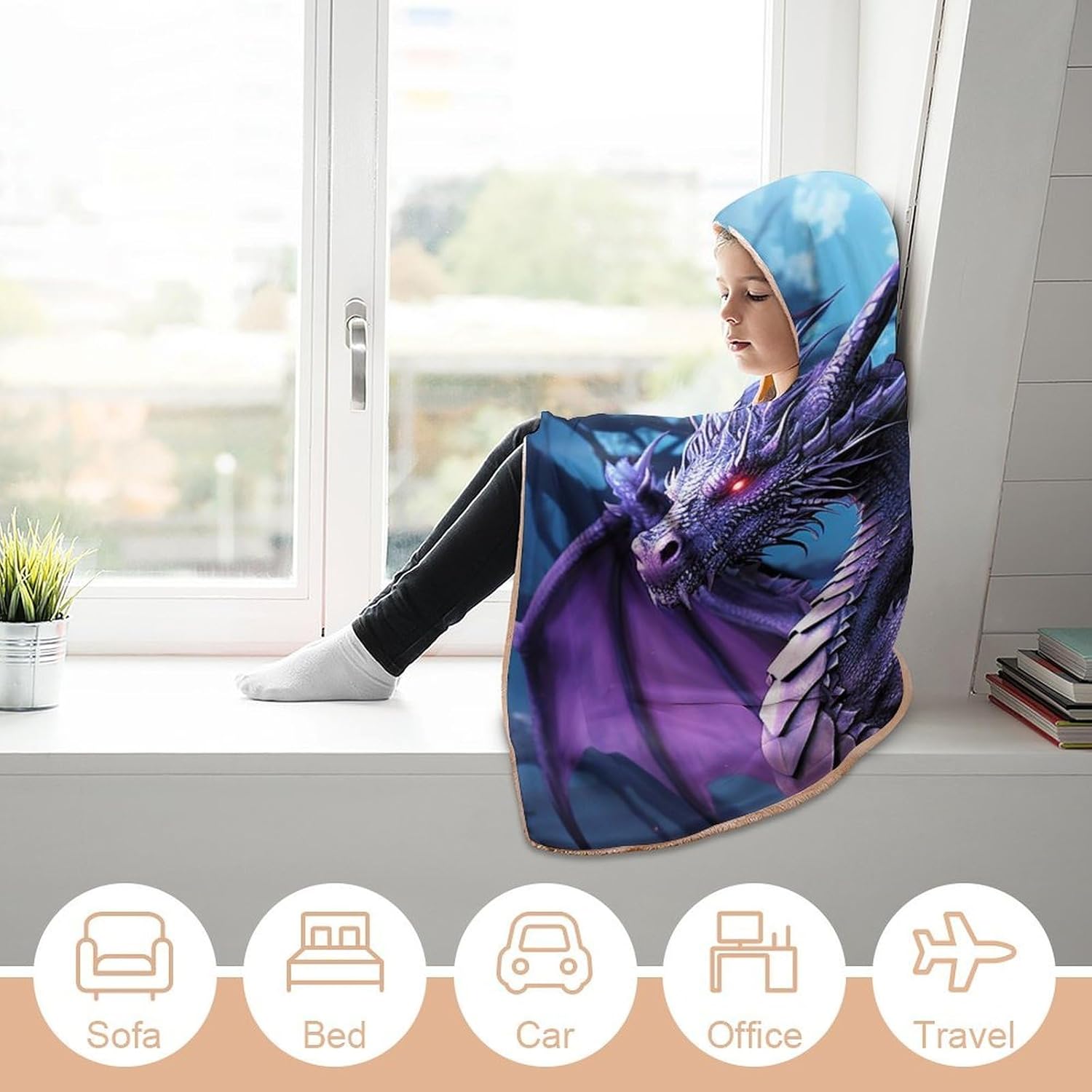 Purple Dragon Purple Moon Wearable Blanket Hoodie for Adults Oversized Fleece Hooded Sweatshirt Blanket Soft Cozy Wrap