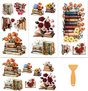3 Sheets Floral Rub on Transfers for Crafts and Furniture, Vintage Floral and Books Decoupage Transfer Paper for DIY Cabinets, 5.9"x11.8" Waterpoof Transfers Stickers for Glass Home Decor