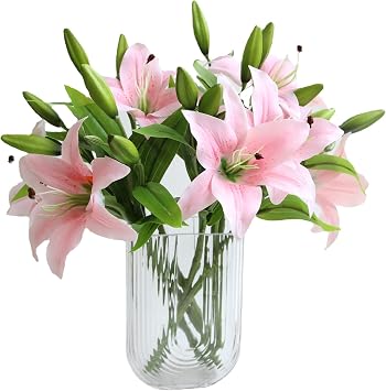 JOSON 6-piece Artificial Lily Easter Lily Artificial Flower Set, Non Fading, Used for Wedding, Family Gathering, Office Decoration Pink