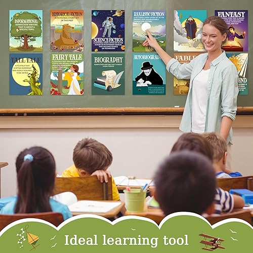 Miniatura 7 de Outus Pósteres de género literario, juego de tablones de anuncios para aula, póster de literatura, impresión artística educativa para profesores,