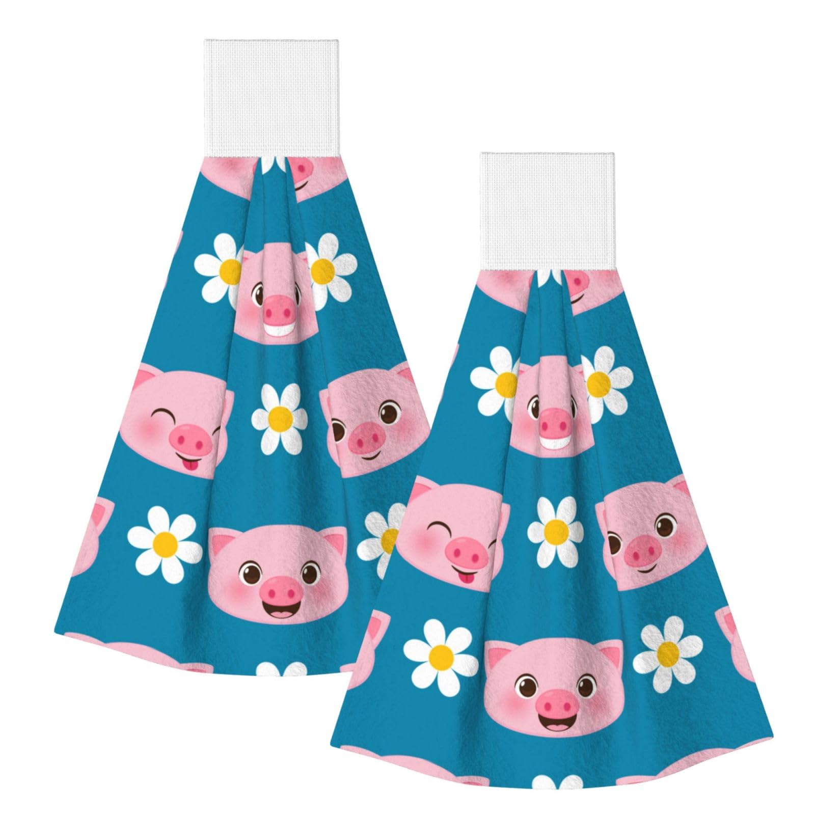 DOPKLNA Cute Pig, 2 Pcs Hanging Coral Fiber Hand Towels for Bathroom, Absorbent Kitchen Towels