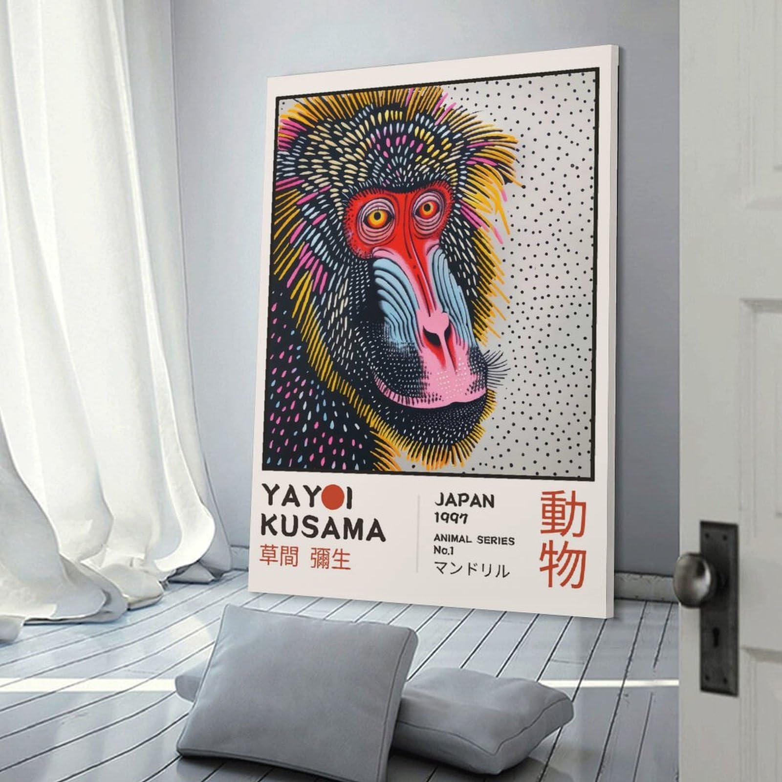 Junmoney Frame-Style-18 Yayoi Kusama Mandrill No.1 Exhibition Poster Canvas Wall Picture, 20X30inch(50X75cm), For Study, Office Or Focused Interiors, Home Office Artwork With Decorative Appeal
