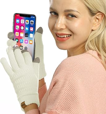 ViGrace Womens Winter Touchscreen Gloves Cable Knit Warm Lined 3 Fingers Dual-layer Touch Screen Texting Thermal Glove
