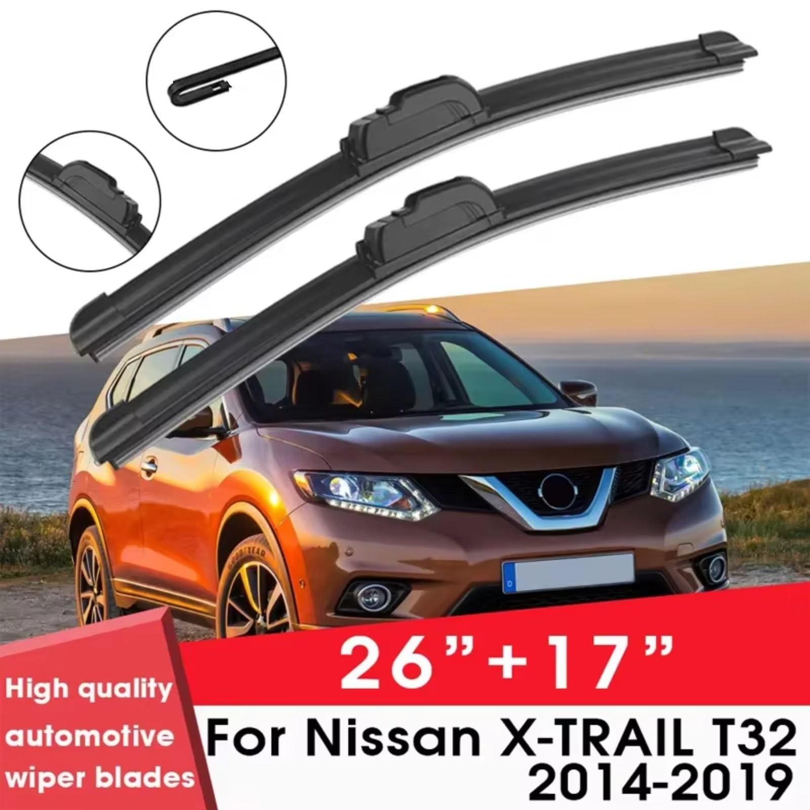 Kit Limpiaparabrisas Compatible Con Nissan Para X-TRAIL T32 2014 2015 2016 2017 2018 2019 26 "+17" Limpiaparabrisas De Goma De Silicona Limpiaparabrisas De Coche Escobillas De Limpiaparabrisas