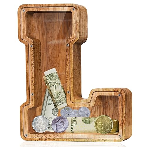 Alcancía de madera grande personalizada con letras  Alcancía de letras para niños y niñas, regalo de cumpleaños (L