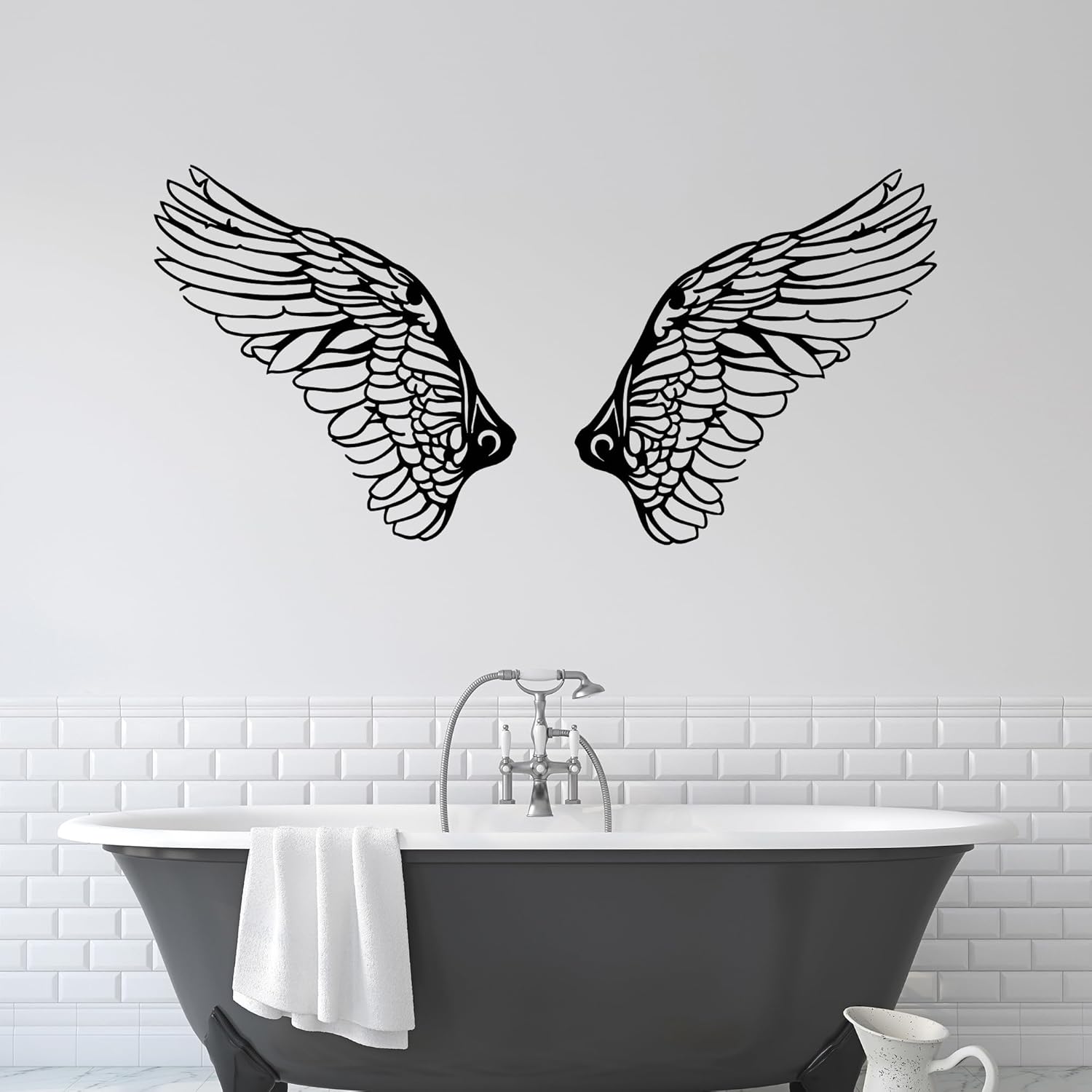 Vinyl Wall Decal Angel Wings Feathers Bird Room Decoration Stickers Large Decor (2415ig) Black