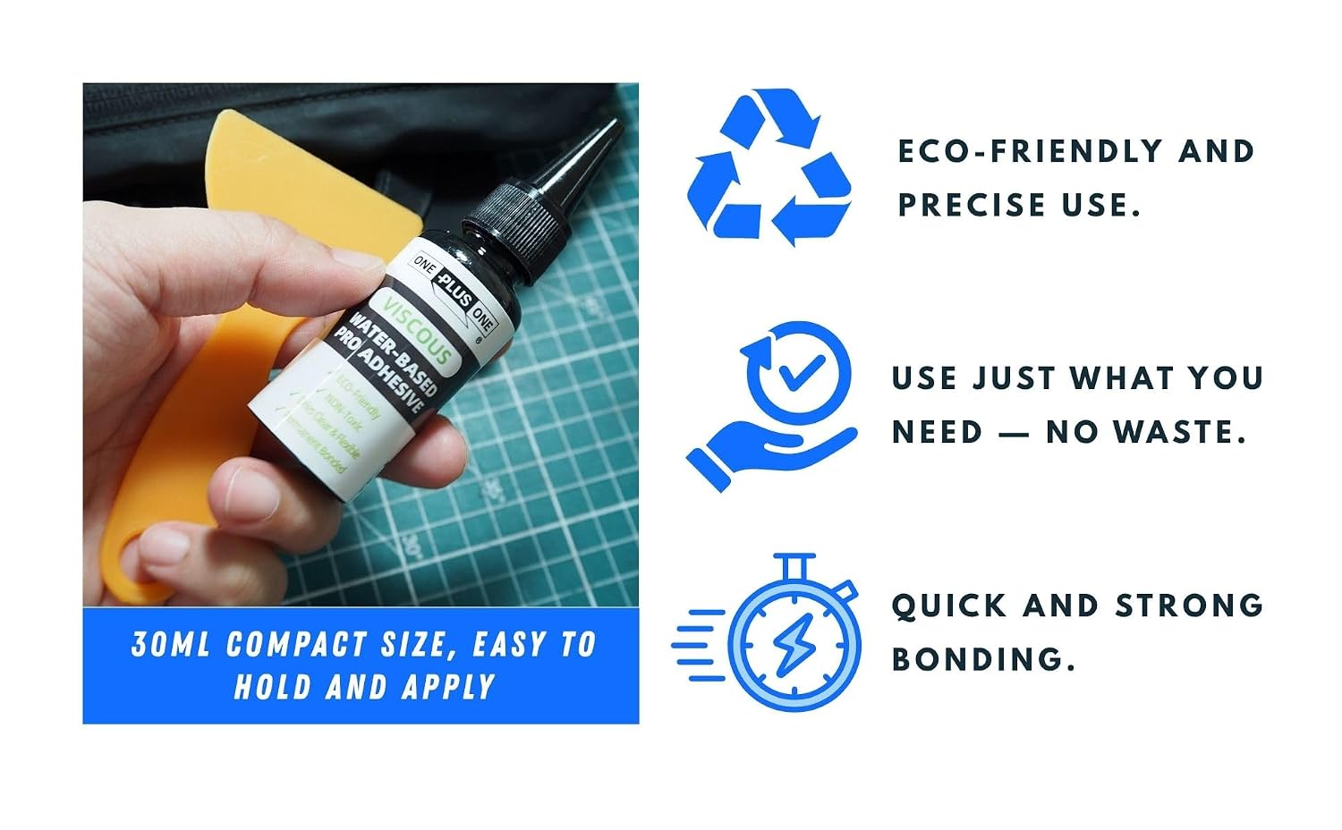 ONE Plus ONE Table Tennis Rubber Glue, Water-Based VOC-Free Adhesive, 2×30ml Small Bottles with Spreader, Odorless Glue for Ping Pong Paddle & Rubber Assembly