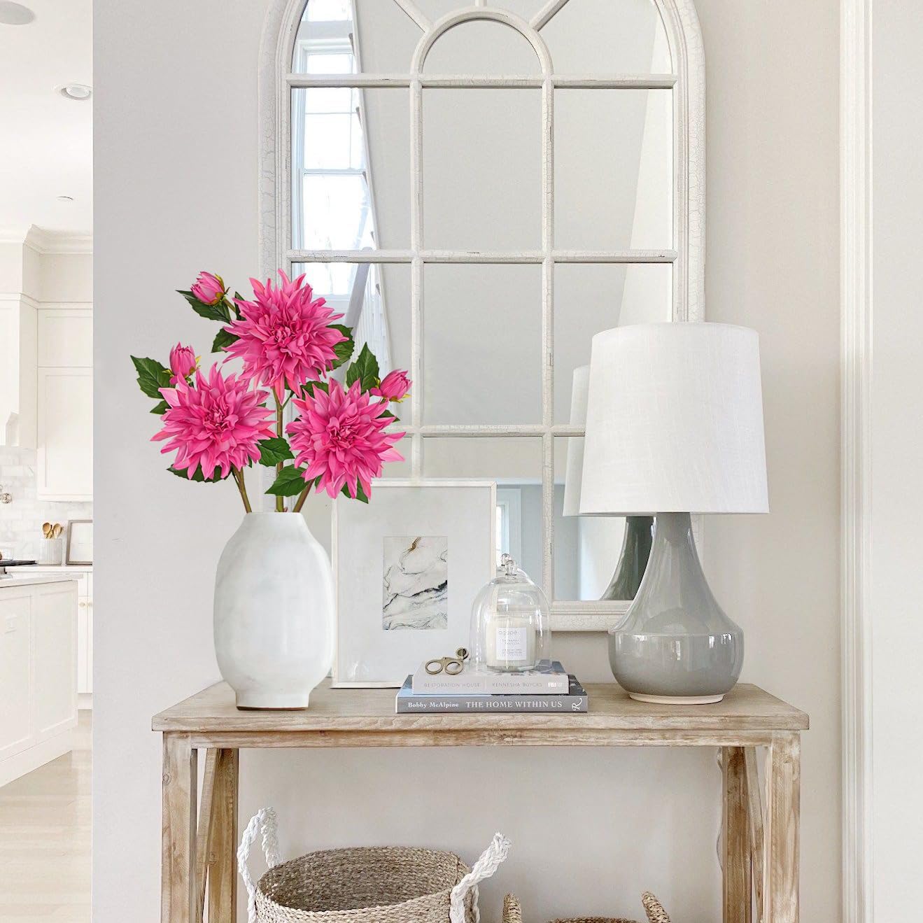 Artificial Dahlia Flowers – Set of 3 | 27.9" Tall Real-Touch Silk Dahlia Stems with Large 6.1" Blooms | Lifelike Deep Pink Faux Flowers for Home Decor, Wedding, Centerpieces & Floral Arrangements - Image 4