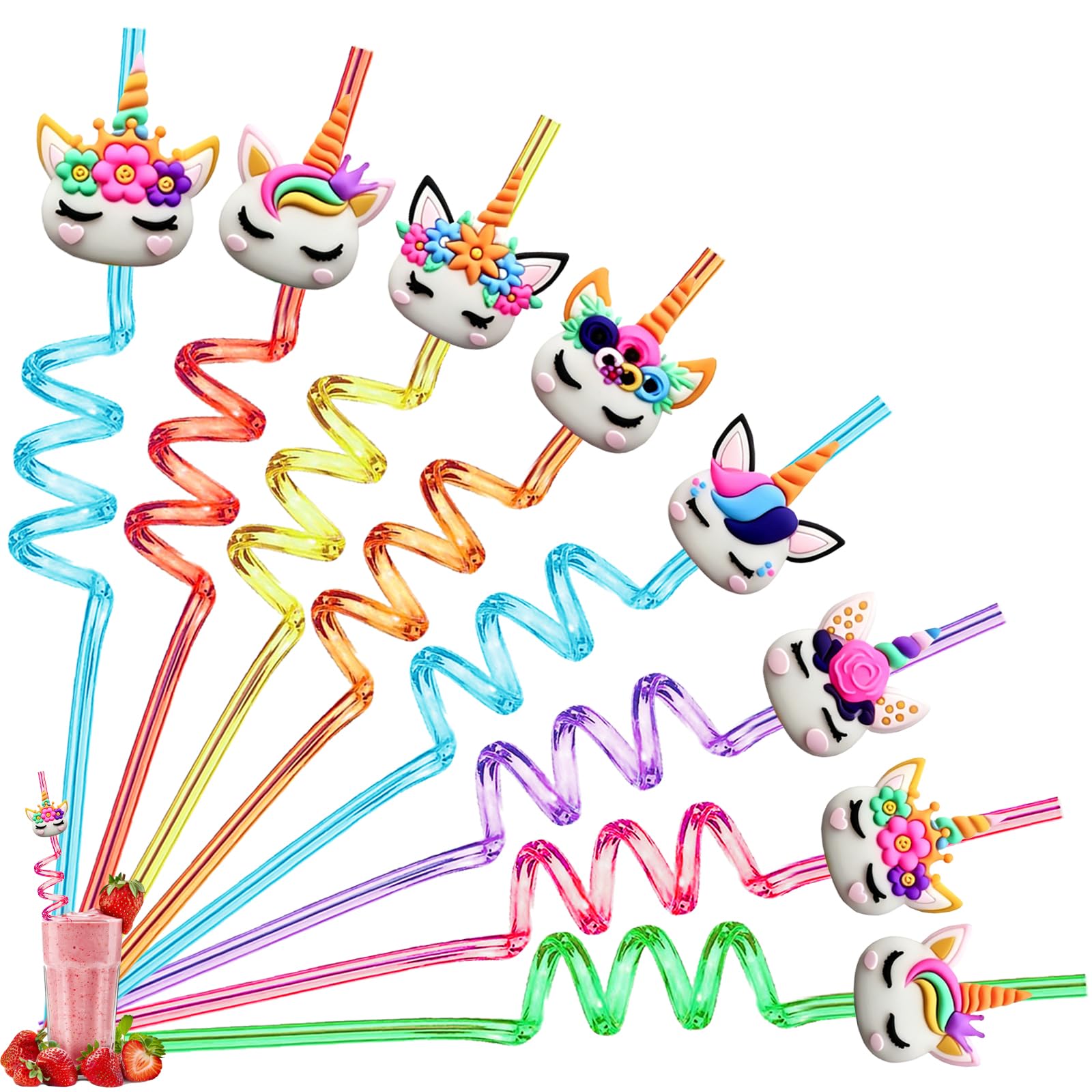 8 Pezzi Cannucce a Tema Unicorno, Cannucce Colorate in Plastica Ricurve, Cannucce Riutilizzabili per Feste di Compleanno e Decorazione da Tavolo, Ideali per Succo di Frutta e Bevande