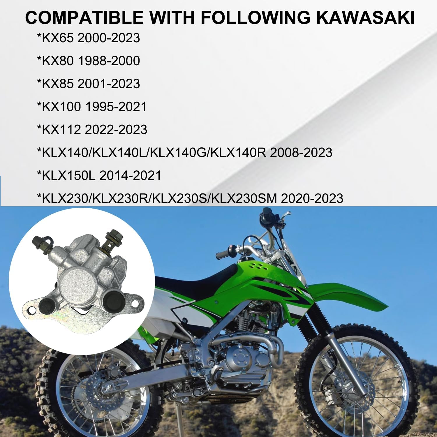 Rear Brake Caliper with Pads Compatible with Kawasaki KX65 KX80 KX85 KX100 KX112 KLX140 KLX150 KLX230 1988-2023 Part # 43080-0075 43080-0078 43080-5134 43080-0123
