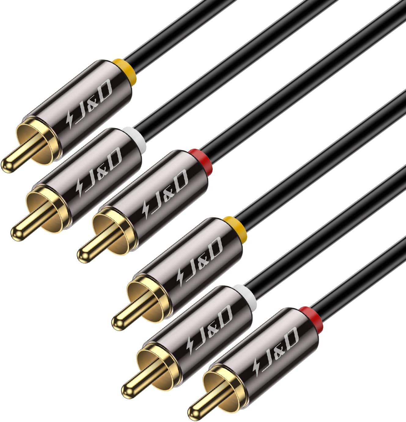 J&D Audio Video RCA Cable, Gold Plated 3 RCA Male to 3 RCA Male Stereo AV Cable Compatible with Set-Top Box, Speaker,Amplifier,DVD Player, RCA Cables, 15 Feet