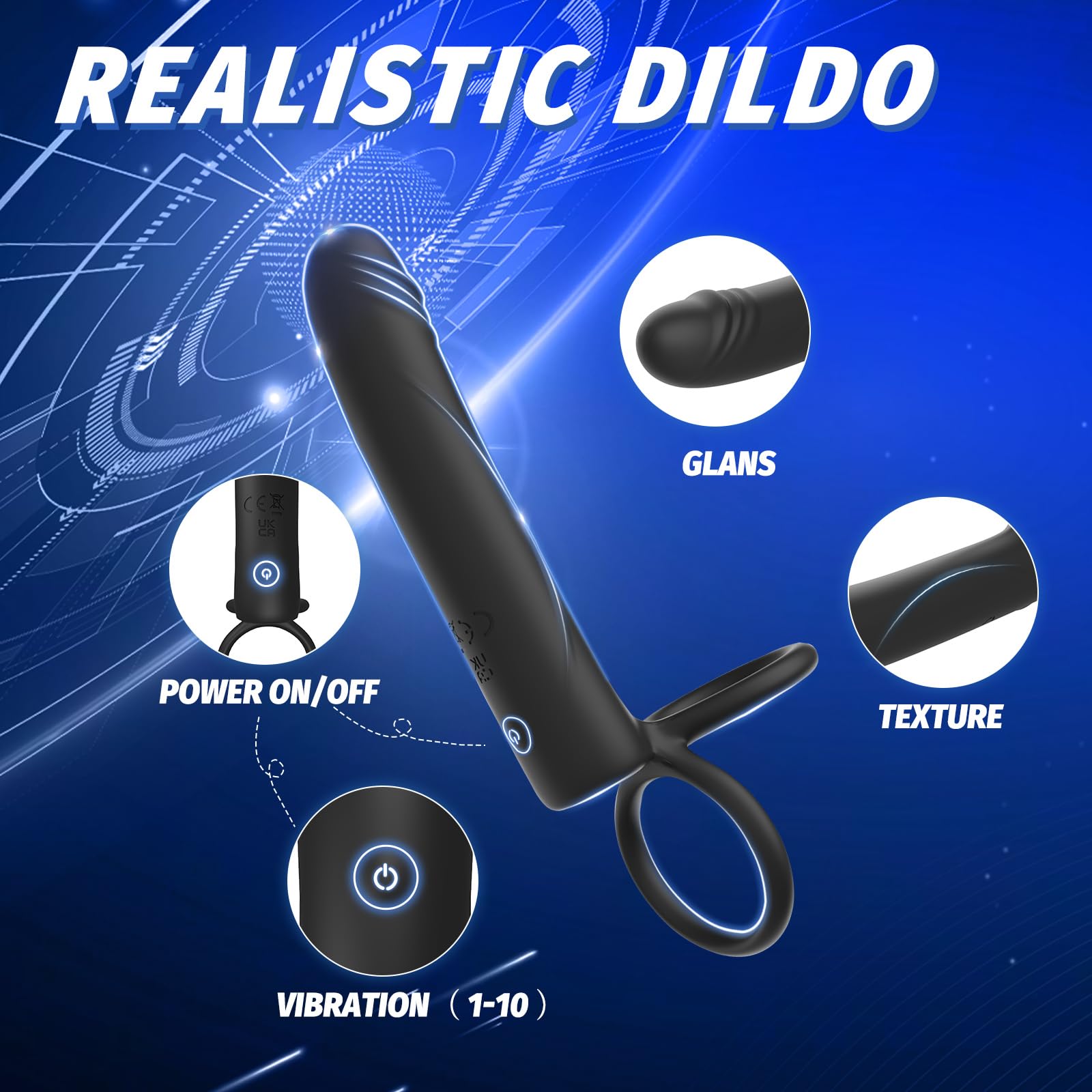 Anal Dildo Vibrator Sex Toys for Men, Strap-On Dildo Butt Plug with Vibrating Cock Ring, Male Penis Vibrator with 10 Vibration Modes, Double Penetration Pleasure for Men and Couples Adult Sex Toys: Black