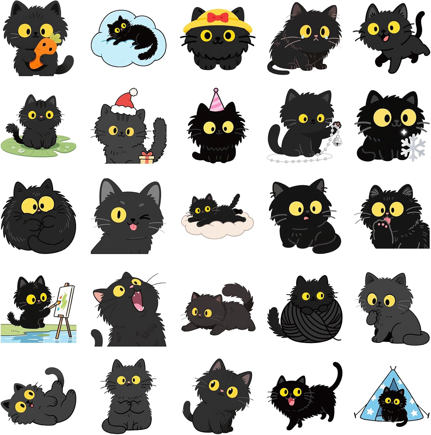 50Pcs Kawaii Black Cat Stickers, Waterproof Cute Kitten Stickers for Water Bottle Laptop Kindle Suitcase Scrapbooking Skateboard, Funny Graffiti Decals - Image 4