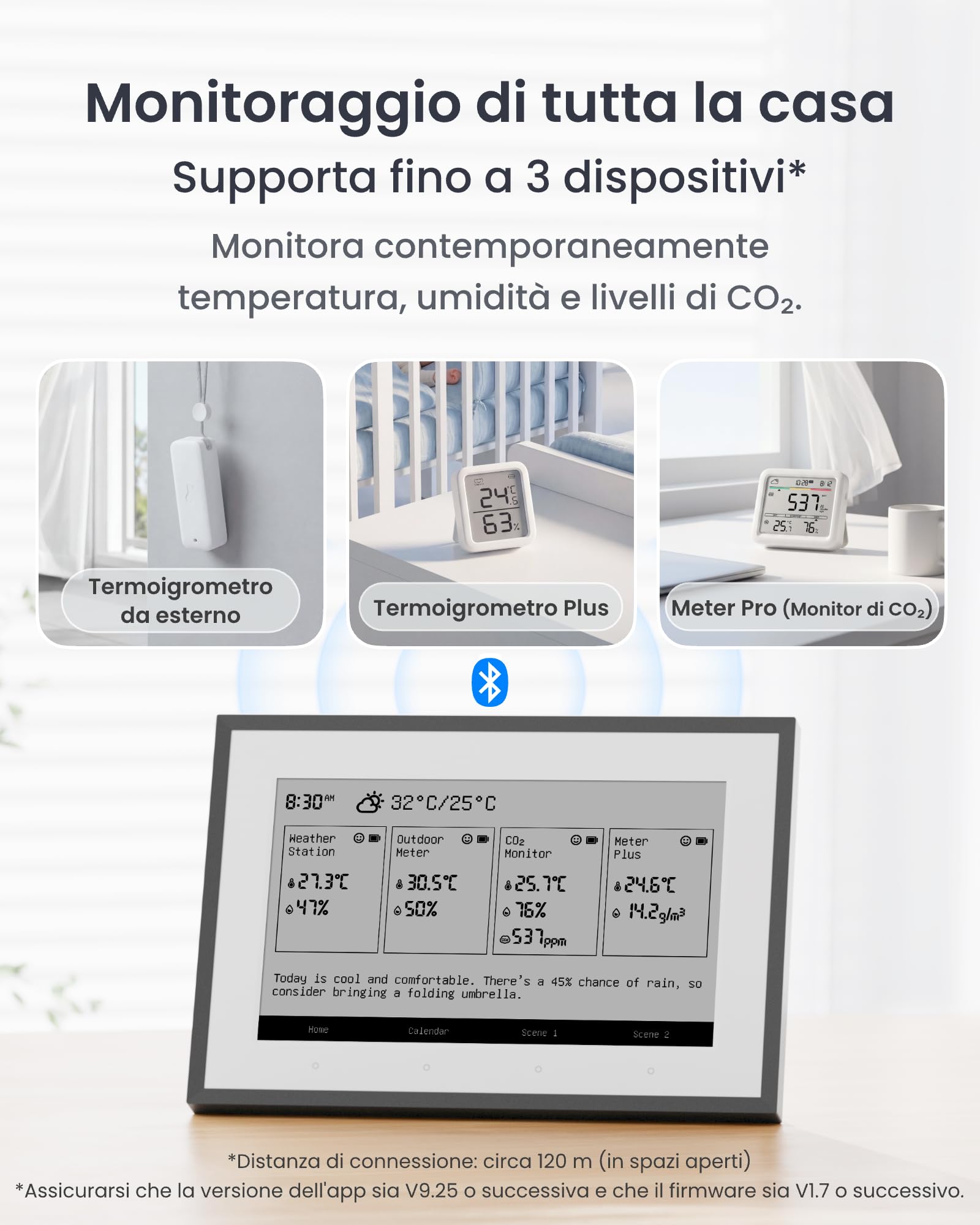 SwitchBot Stazione meteo intelligente, monitor wireless da 7,5", per temperatura interna/esterna e umidità con calendario elettronico, compatibile con Google, iCloud, Outlook, Yahoo
