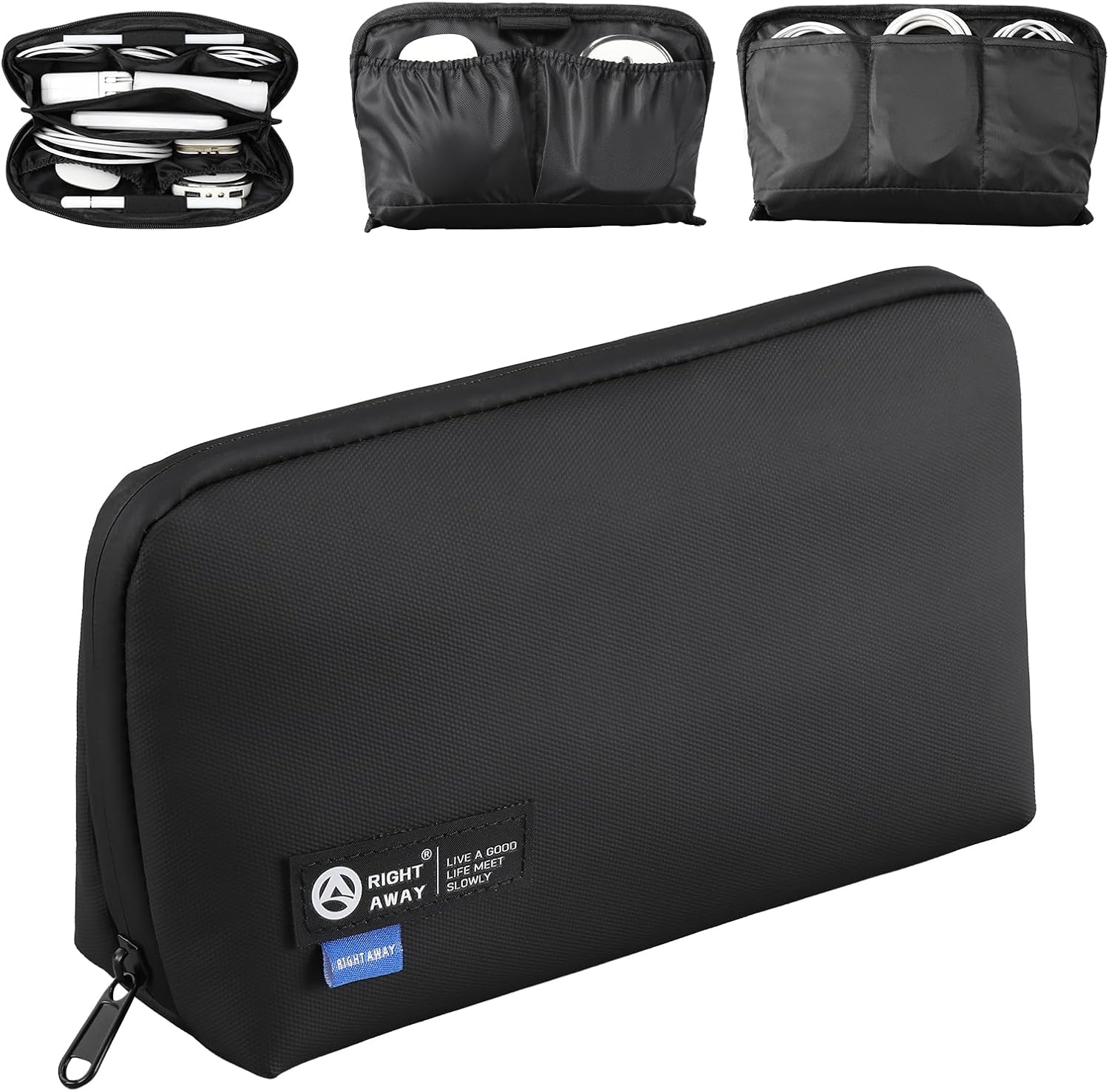 RIGHT AWAY Travel Tech Pouch,Waterproof Cord Case,Electronics Organizer Travel Case,Cable Organizer Storage Bag For Phone, Charger, Accessories(BLACK)