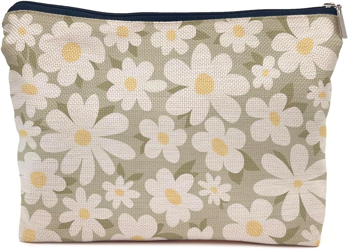 IWXYI Green Boho Floral Daisies Cosmetic Bag,Boho Green