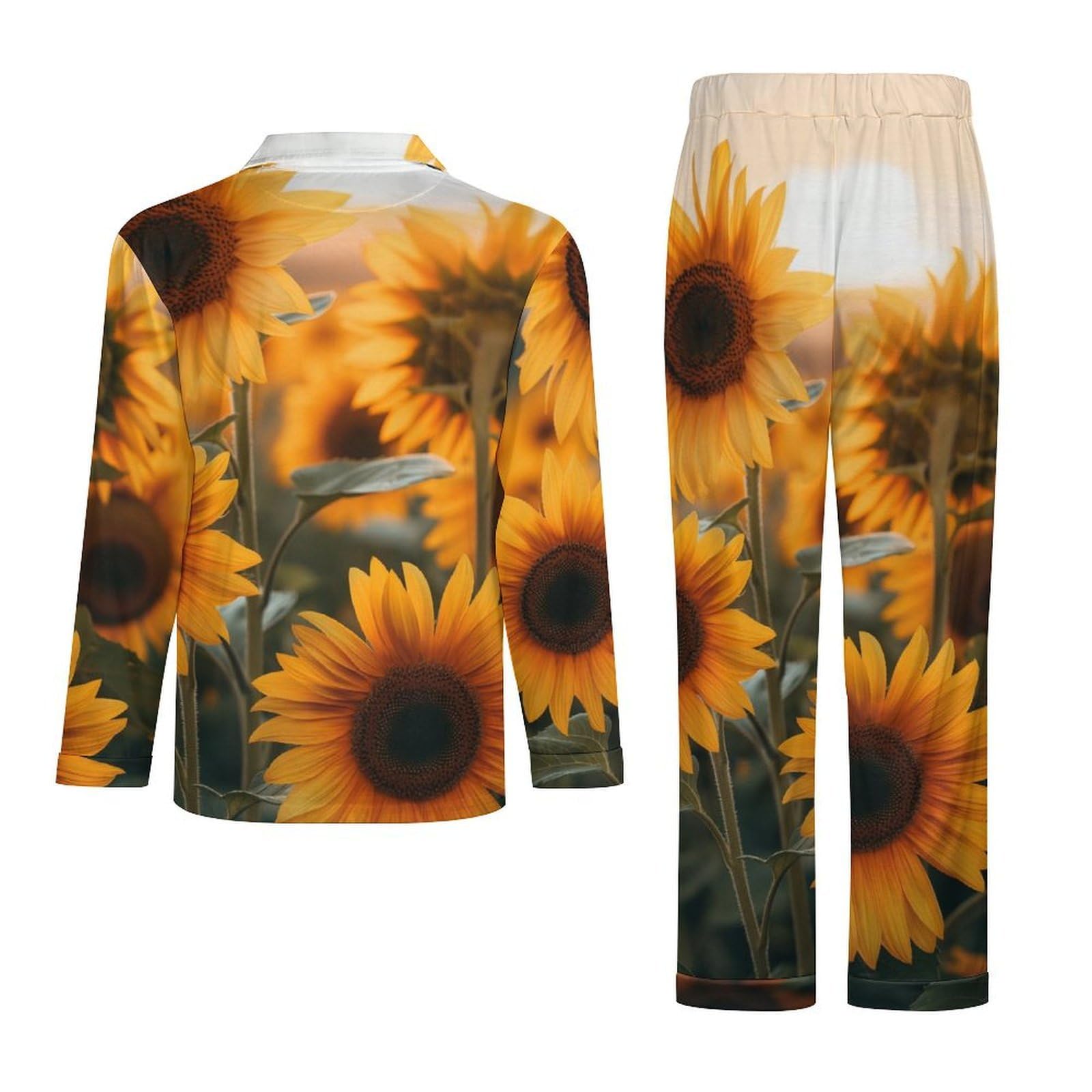 Completo Pigiama da Uomo 2 Pezzi - Mare di Fiori Gialli Pigiama A Maniche Lunghe Abbigliamento da Casa 2 Pezzi Top + Pantaloni Morbido E Caldo Pigiama Autunnale E Invernale