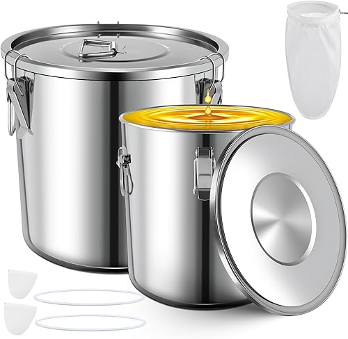 Miniatura 1 de Layhit 2 cubos de grasa para freidora de 6 galones y 8 galones para eliminación de aceite, cubo de aceite para freidora de acero, tapa a prueba de