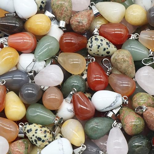 Miniatura 6 de LE SKY 20 colgantes de piedra natural, redondos, forma de gota de agua, ágata, cristal curativo, dijes de piedra curativa, bricolaje para hacer joyas