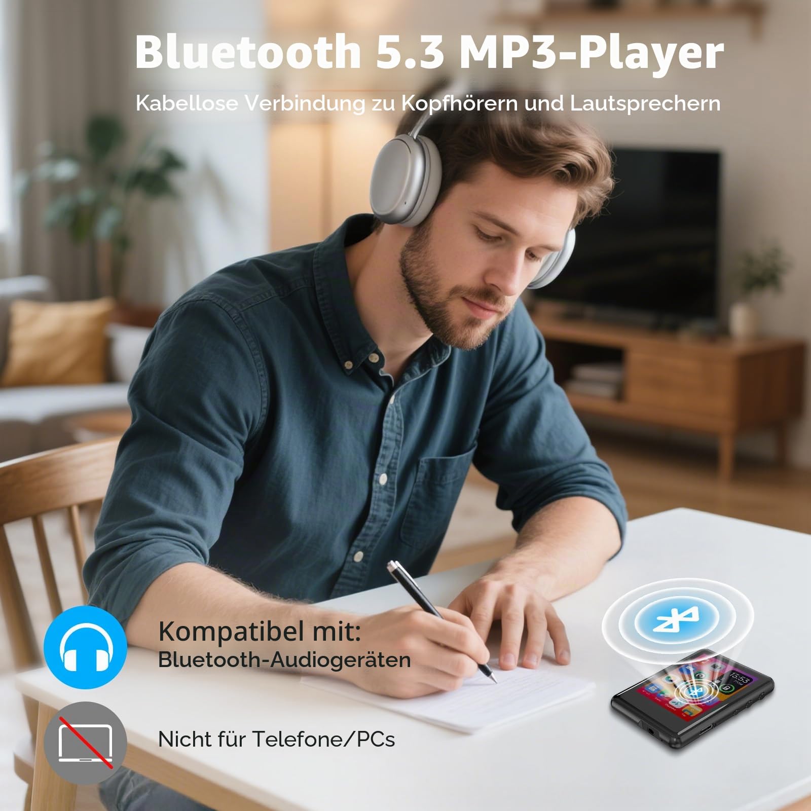 Mp3 Player Bluetooth 5.4 mit 2,4-Zoll-Touchscreen,Portable Music Player Kinder with Speaker,FM Radio,Voice Recording,Earphones, Easy to Use,erweiterbar auf bis zu 512 GB